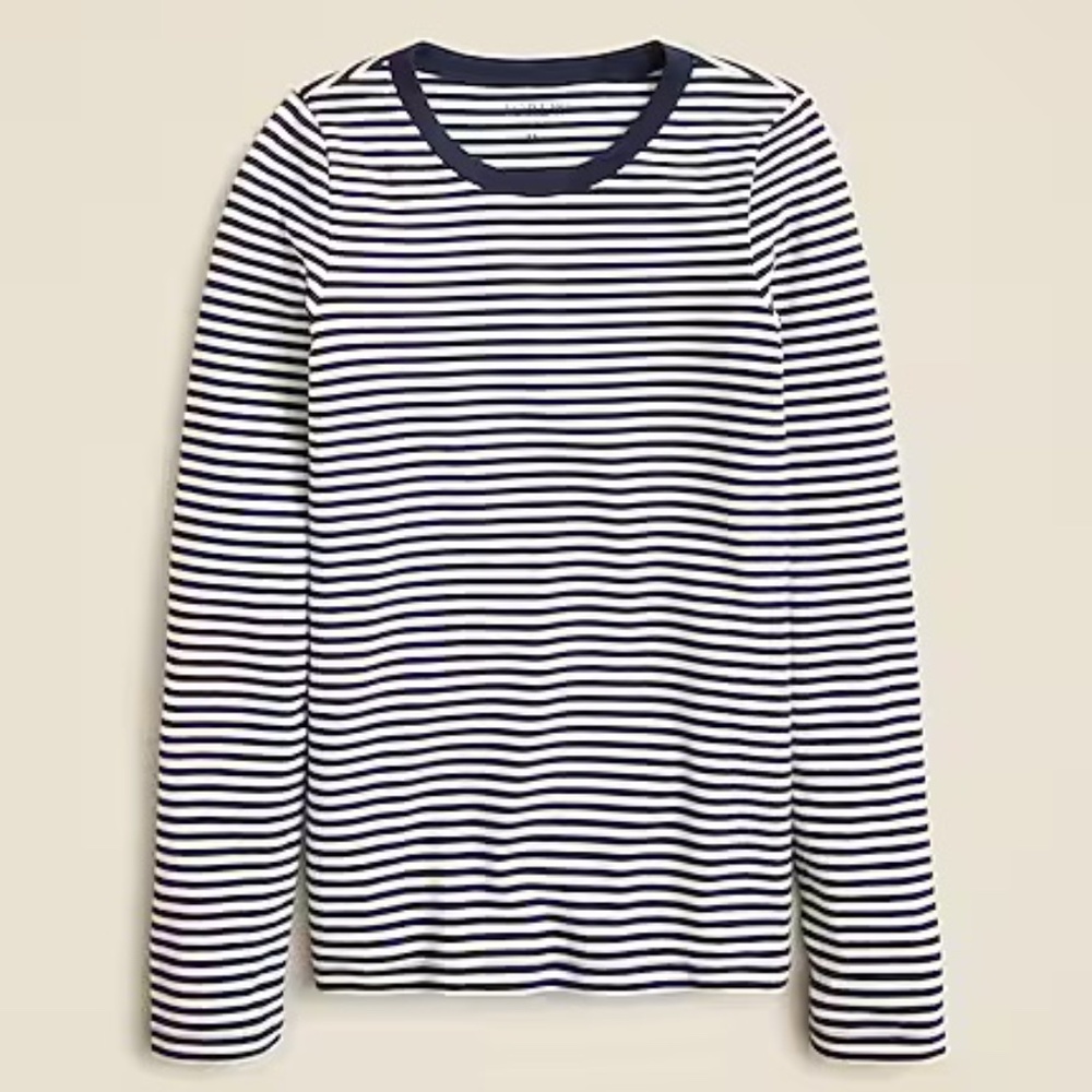 NWT JCrew Navy and White Stripe Perfect-Fit Long-Sleeve T-shirt -- Size Medium